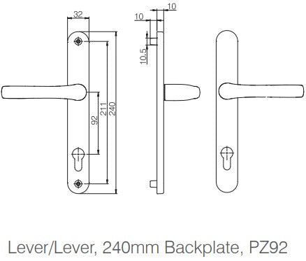 Pro-Linea 240mm Lever/Lever Door Handle