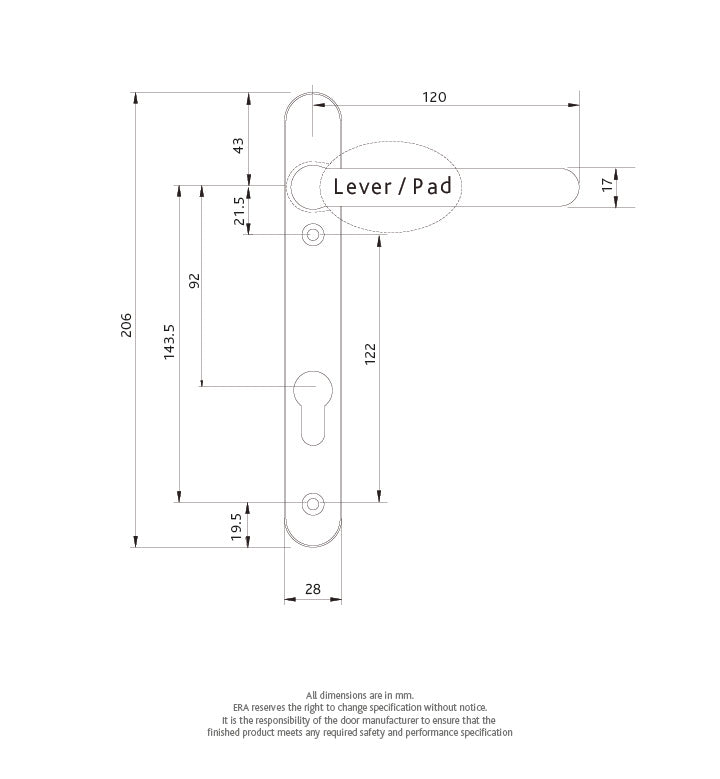Windsor Short Inline Lever/Pad Door Handle
