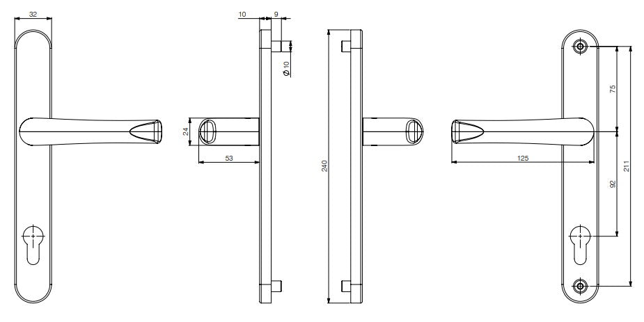 Supa Standard 240mm Lever/Lever Door Handle