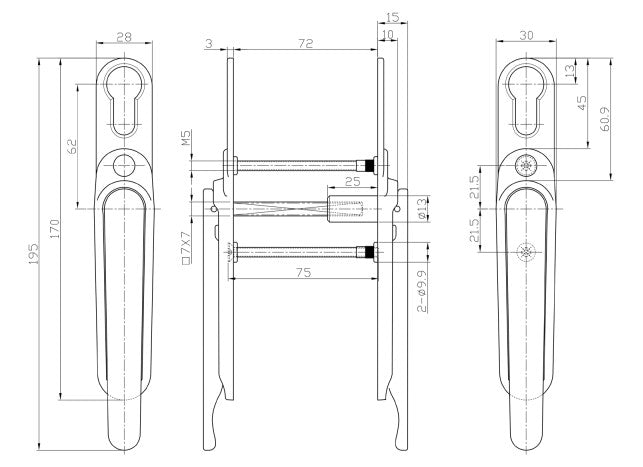Clearline Lift & Turn Double Handle Bi-Fold Door Handle set with Cylinder Hole