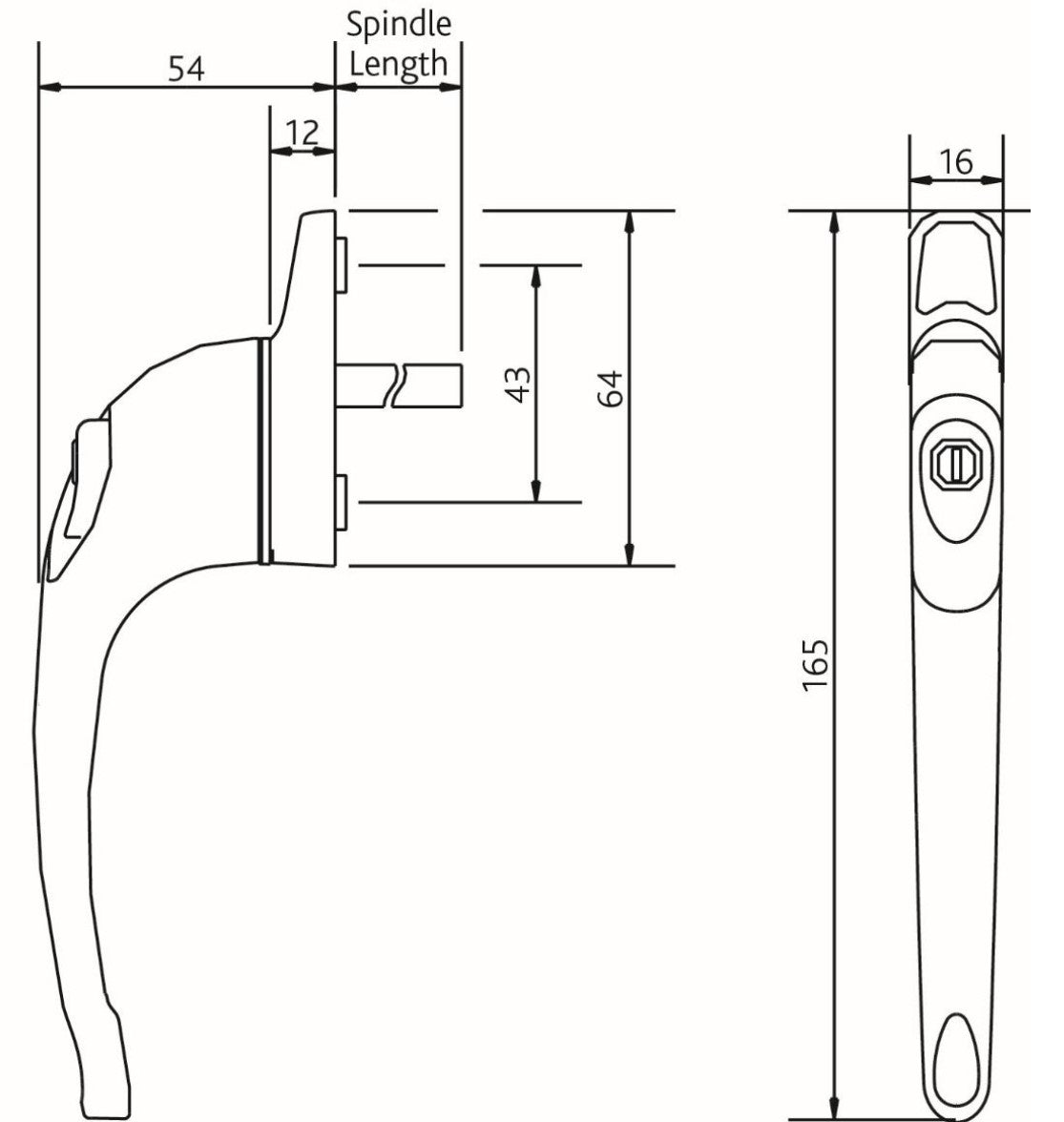 Maxim 40mm Inline Espag Handle