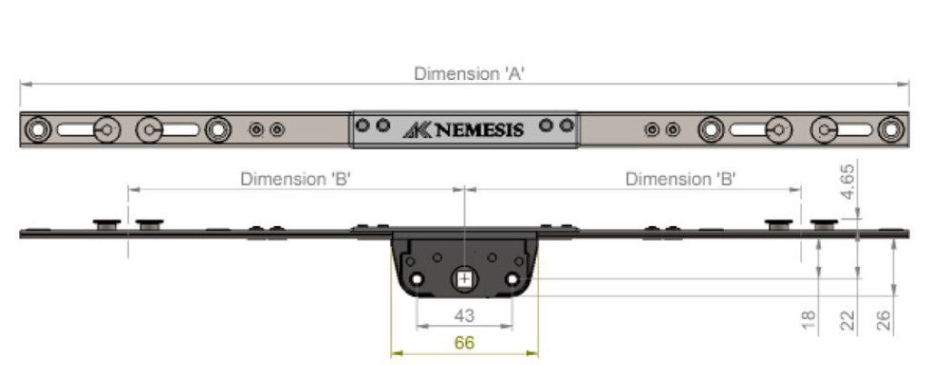 20mm Nemesis 5mm Twin Cam, Aluminium Espagnolette Rod