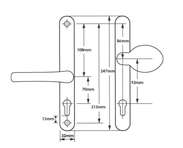 215mm Lever/Mov Pad Offset Door Handle