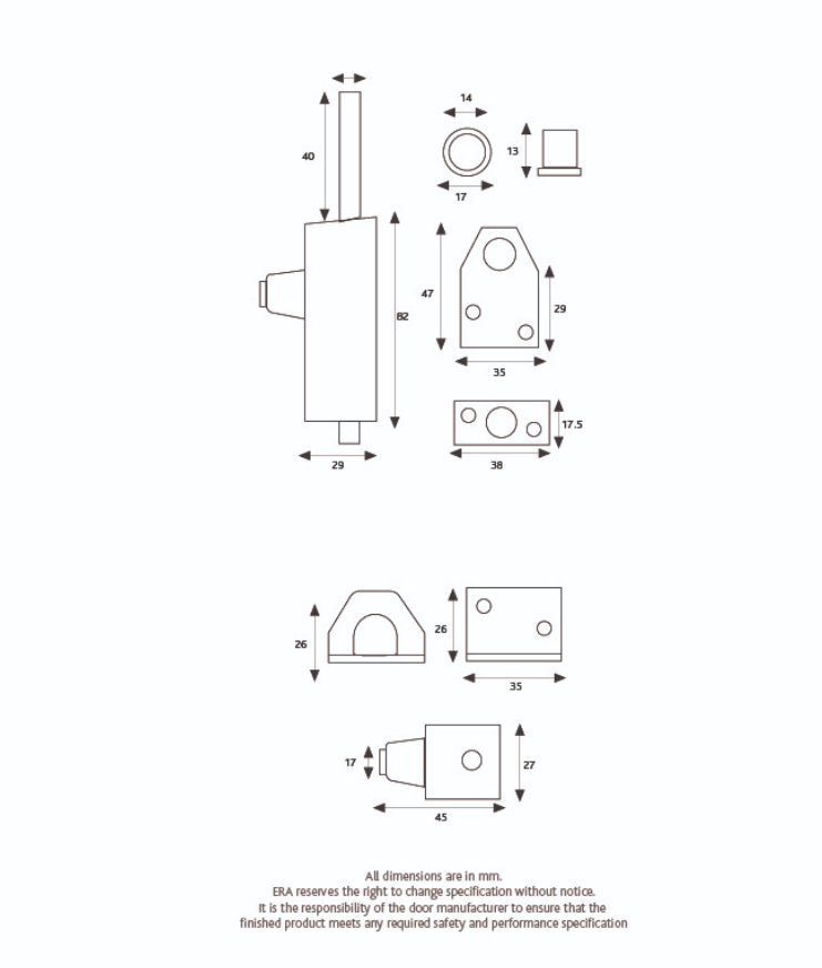 ERA 807-32 Multi Purpose Bolt Keyed Alike/Brass